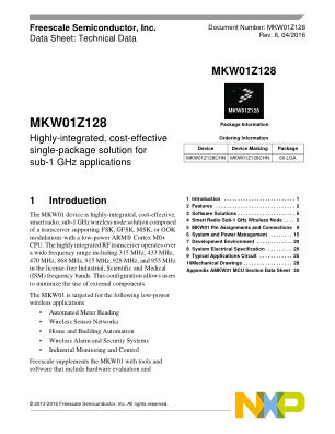 MKW01Z128 数据手册首页