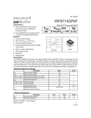 IRF8714G 数据手册首页