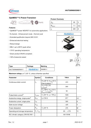 IAUT300N08S5N011 数据手册首页
