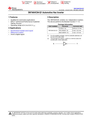 SN74AHC04-Q1 数据手册首页