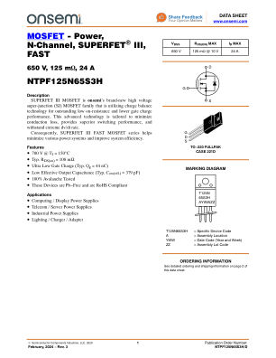 NTPF125N65S3H datasheet cover page