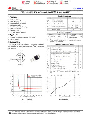 CSD18510KCS datasheet cover page