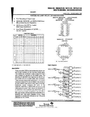 SN74LS145 datasheet cover page