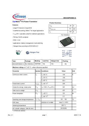 BSC030P03NS3-G 数据手册首页