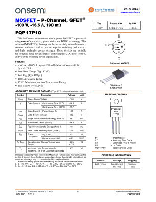 FQP17P10 datasheet cover page