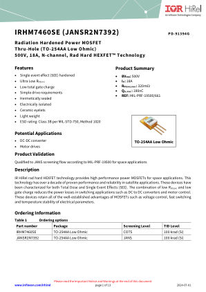 IRHM7460SE datasheet cover page