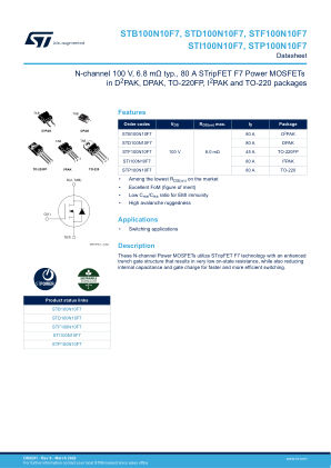 STB100N10F7 datasheet cover page