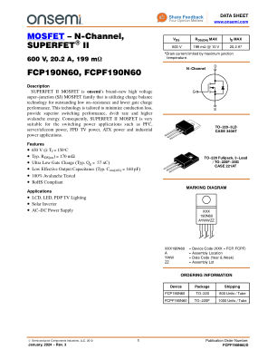 FCPF190N60 datasheet cover page