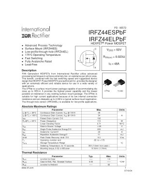 IRFZ44ES datasheet cover page