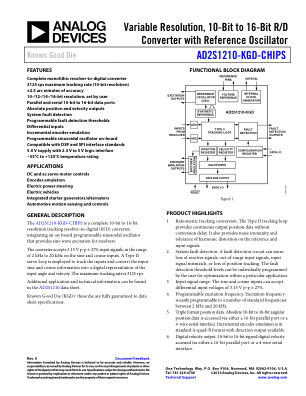 AD2S1210-KGD-CHIPS 数据手册首页