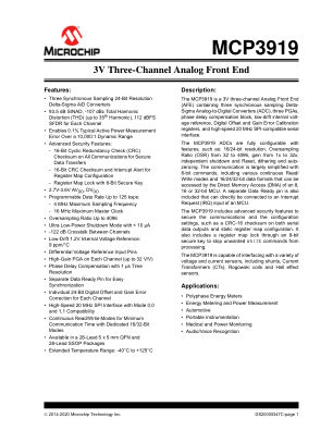MCP3919A1-E 数据手册首页