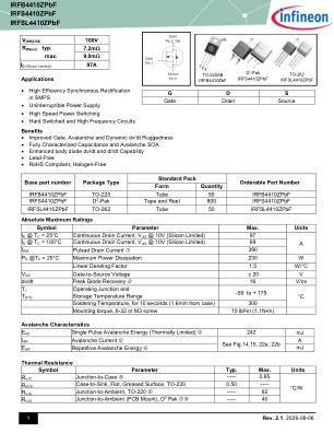 IRFB4410ZPBF datasheet cover page