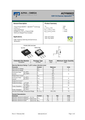AOY66923 datasheet cover page