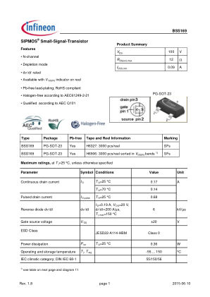 BSS169 datasheet cover page