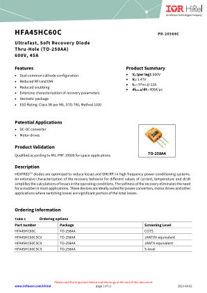 HFA45HC60C datasheet cover page