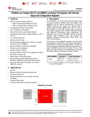 TCA9534 datasheet cover page