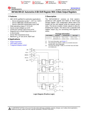 SN74AC595-Q1 数据手册首页