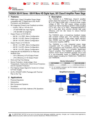 TAS5634 datasheet cover page