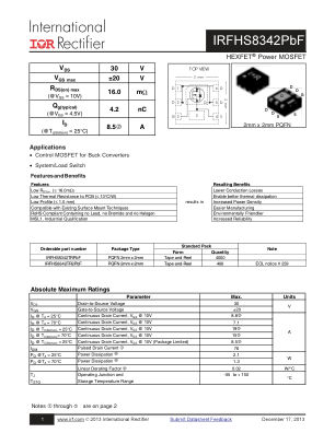 IRFHS8342 数据手册首页