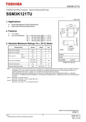 SSM3K121TU 数据手册首页