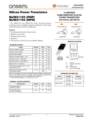 MJW21193 datasheet cover page