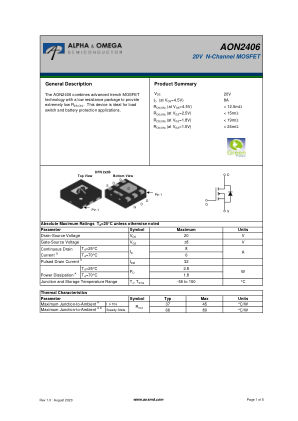 AON2406 数据手册首页