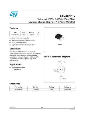 STD26NF10 datasheet cover page