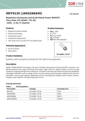 JANTX2N6849 datasheet cover page
