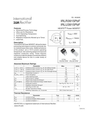 IRLR3915 datasheet cover page