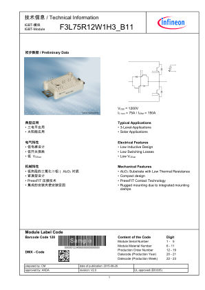 F3L75R12W1H3-B11 datasheet cover page