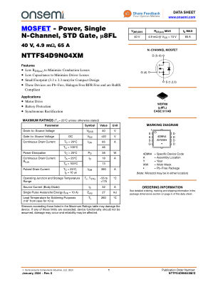 NTTFS4D9N04XM 数据手册首页