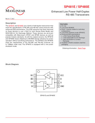 SP481E 数据手册首页