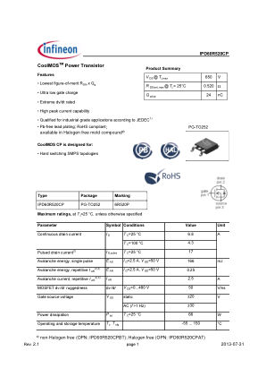IPD60R520CP datasheet cover page