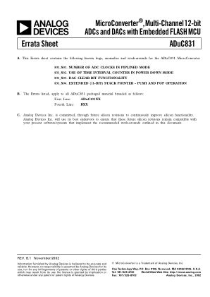 ADUC831ERRATA 数据手册首页