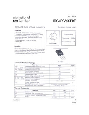 IRG4PC50S datasheet cover page