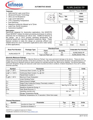 AUIRLS4030-7P datasheet cover page