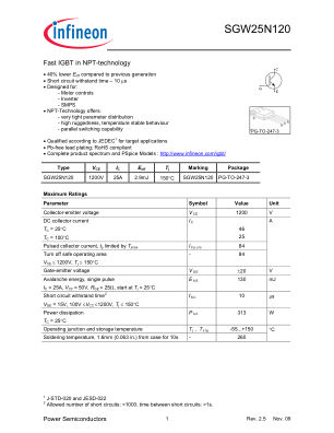 SGW25N120 datasheet cover page
