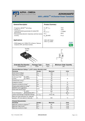AOK095A60FD datasheet cover page