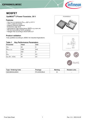 IQE008N03LM5SC 数据手册首页