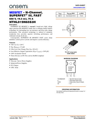 NTHL019N65S3H datasheet cover page