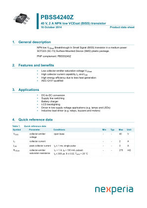 PBSS4240ZF datasheet cover page