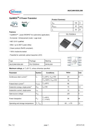 IAUC24N10S5L300 datasheet cover page