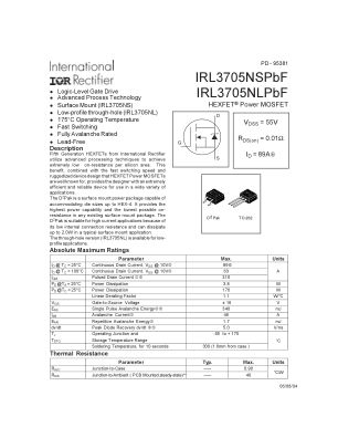 IRL3705NS datasheet cover page