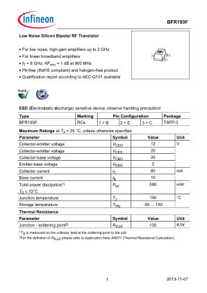 BFR193F 数据手册首页
