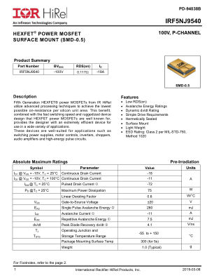 IRF5NJ9540 datasheet cover page