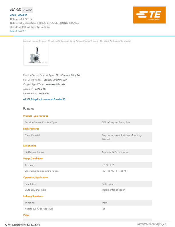 SE1-50 datasheet cover page