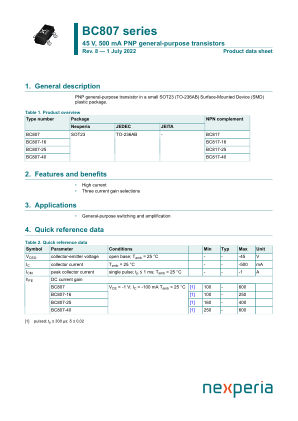 BC807 datasheet cover page