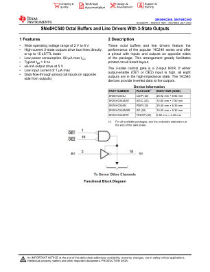 SN74HC540 datasheet cover page