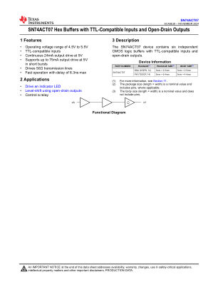 SN74ACT07 数据手册首页