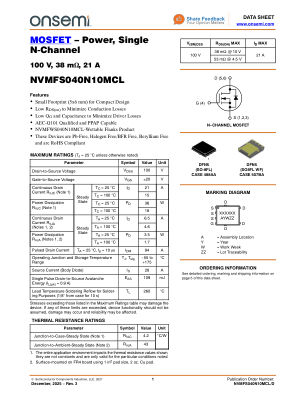 NVMFS040N10MCL datasheet cover page